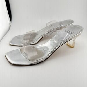 Stuart Weitzman Silver Lucite Kitten Heel Sandals 8 N Vintage Made In Spain Rare
